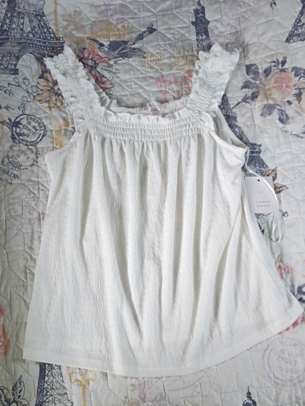LC Lauren Conrad White Smocked Tank Top